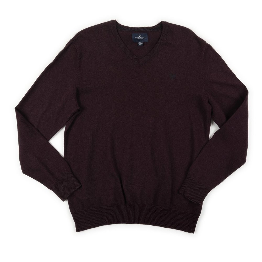 AMERICAN EAGLE dark eggplant purple v-neck lightweight sweater size M